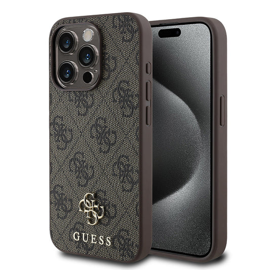 Apple iPhone 15 Pro Kılıf Guess Orjinal Lisanslı M-safe Şarj Özellikli Small 4G Classic Kapak Siyah