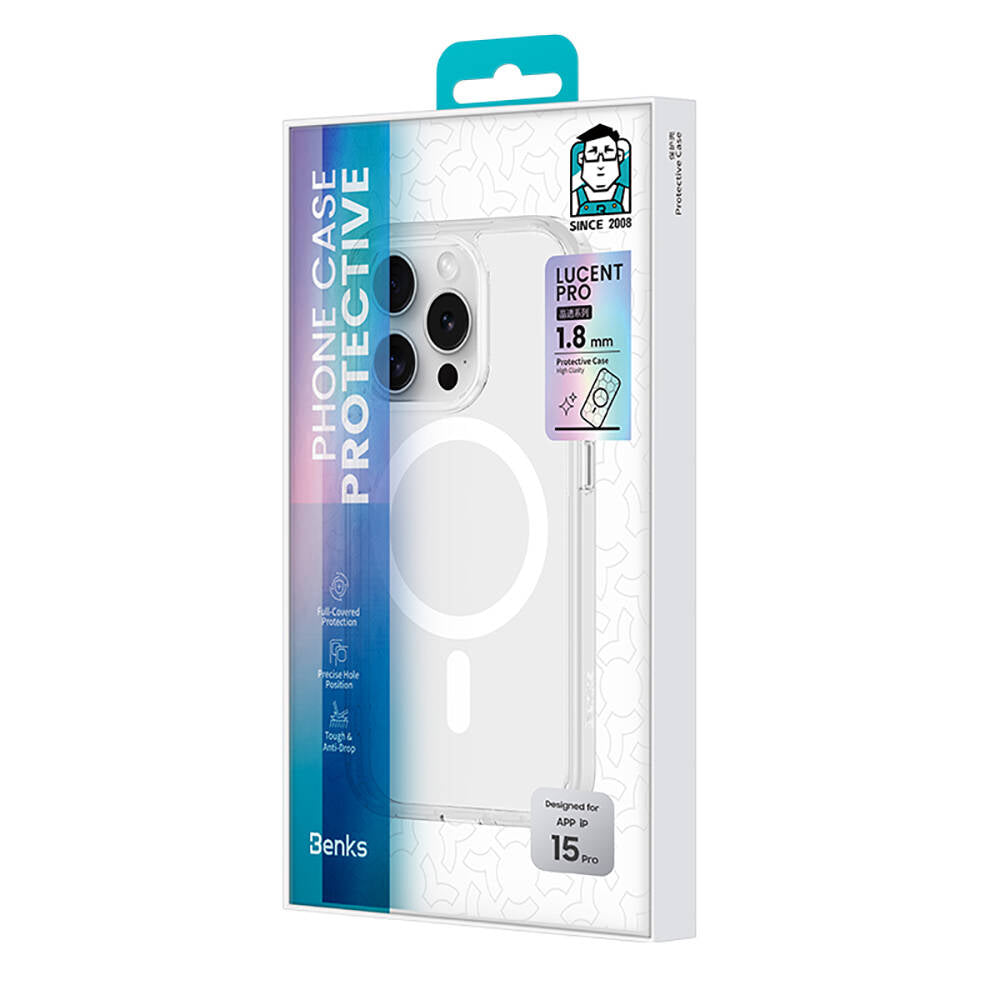 Apple iPhone 15 Pro Kılıf M-safe Şarj Özellikli Airbagli Şeffaf Benks LucentPro Serisi Kapak Şeffaf