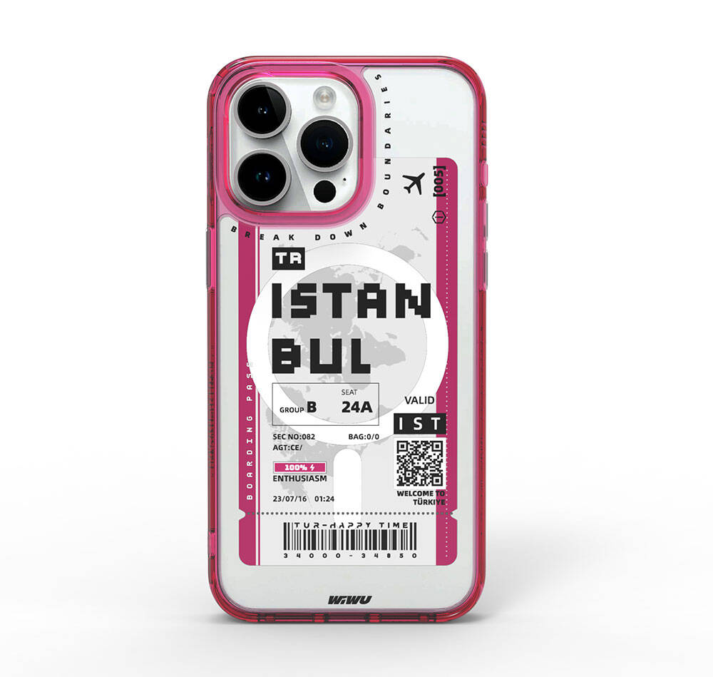 Apple iPhone 15 Pro Kılıf M-safe Şarj Özellikli Bilet Desenli Wiwu Turkey B Serisi Kapak