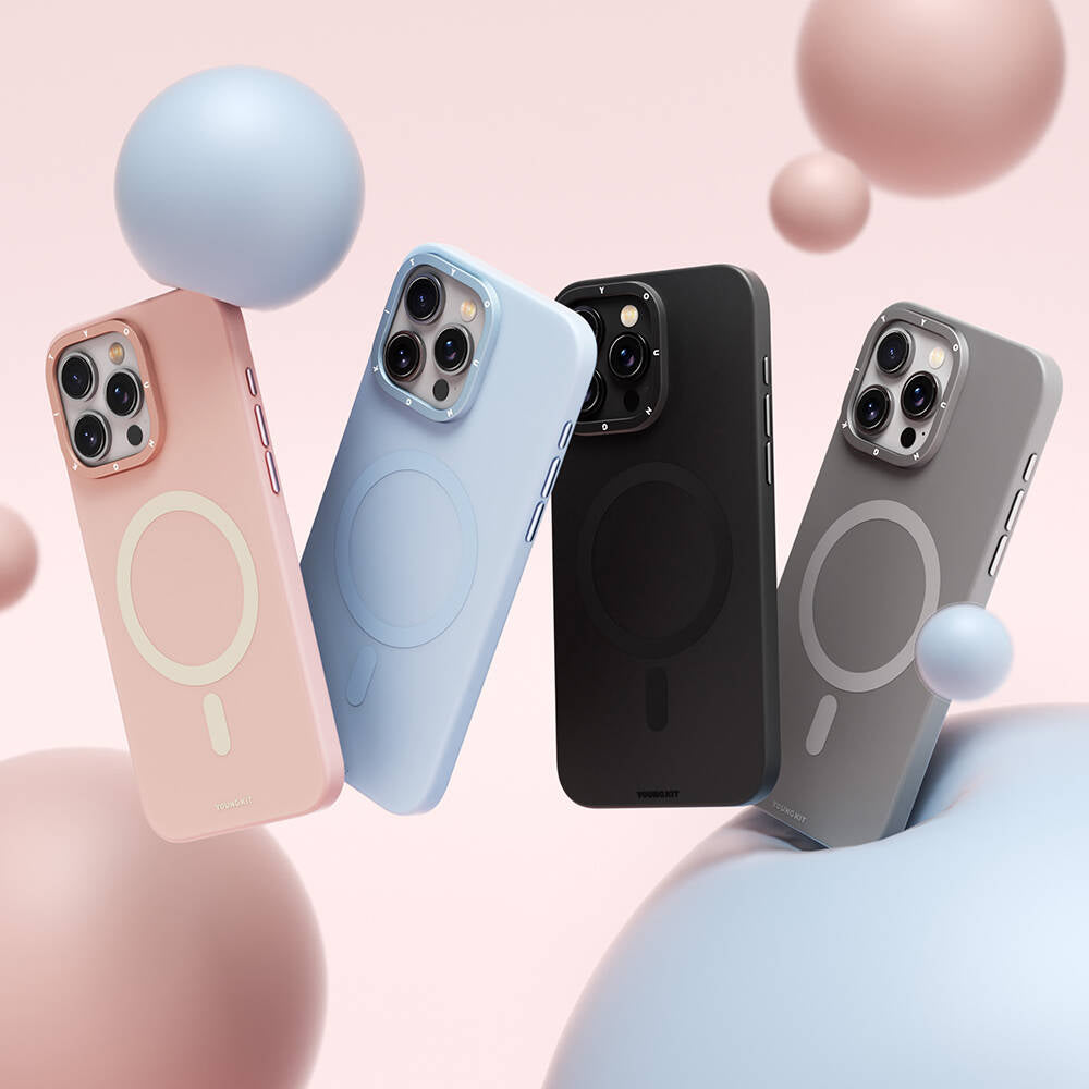 Apple iPhone 15 Pro Kılıf M-safe Şarj Özellikli Çizilmeye ve Aşınmaya Dayanıklı Youngkit Velvet Serisi Kapak Mavi