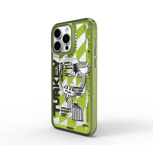 Apple iPhone 15 Pro Kılıf M-safe Şarj Özellikli Desenli Wiwu Turkey A Serisi Kapak Yeşil