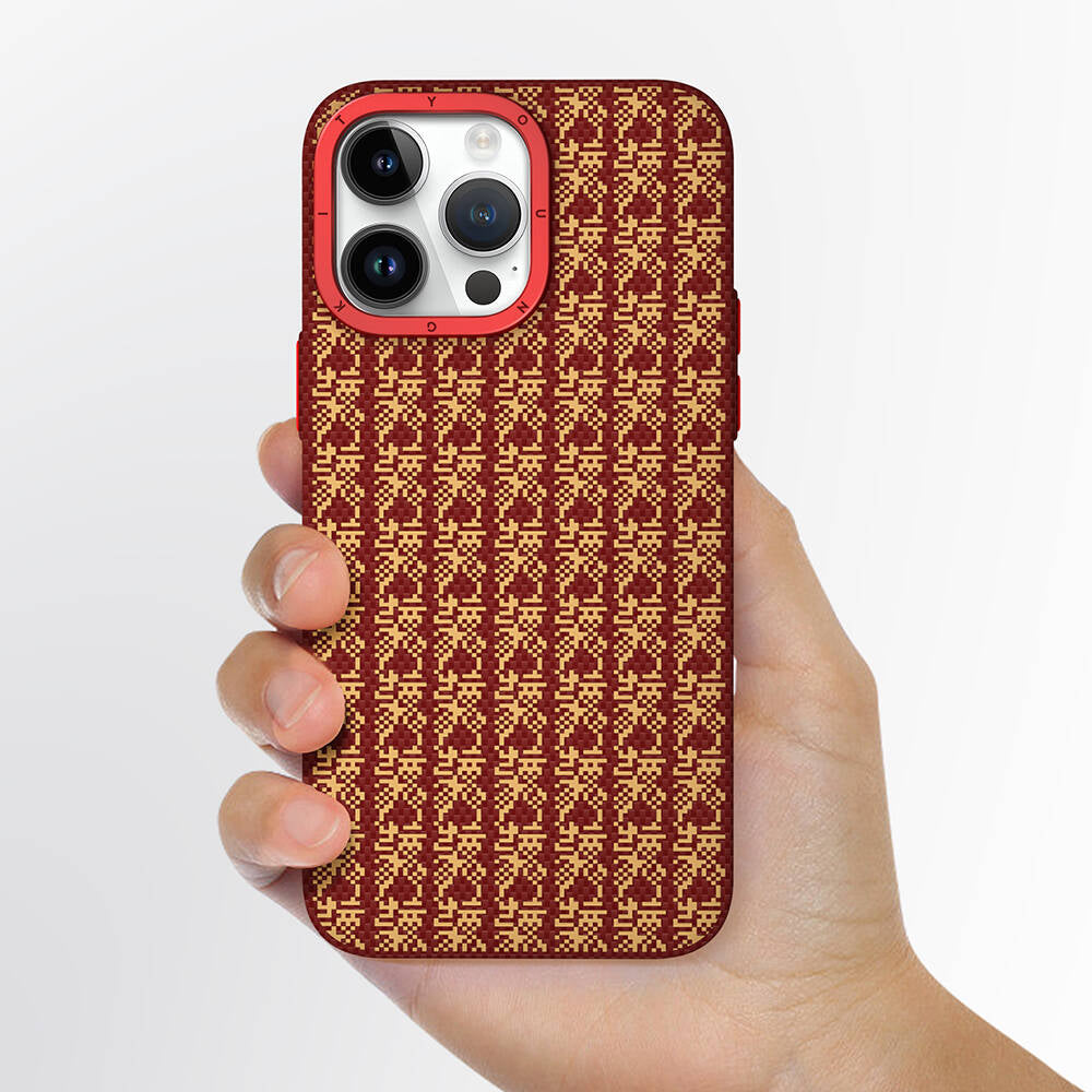 Apple iPhone 15 Pro Kılıf M-safe Şarj Özellikli Kevlar 1500D Youngkit Auspicious Loong Serisi Kapak Kırmızı