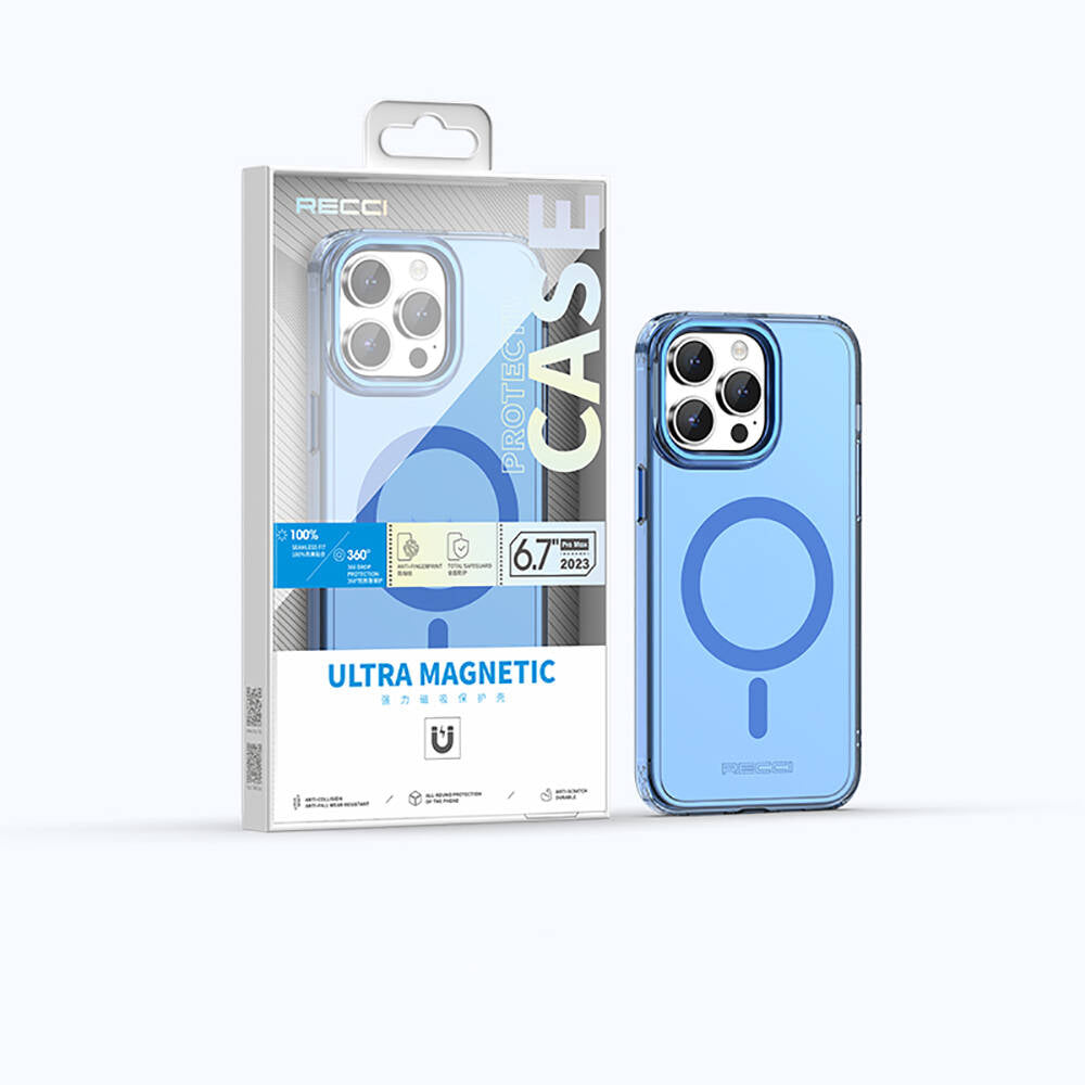 Apple iPhone 15 Pro Kılıf M-safe Şarj Özellikli Saydam Arka Yüzey Recci Crystal Color Serisi Kapak Siyah