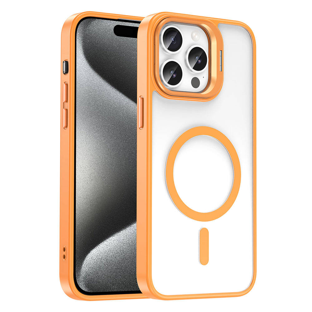 Apple iPhone 15 Pro Kılıf M-safe Şarj Özellikli Standlı Zore M-safe Klon Lensli Kapak