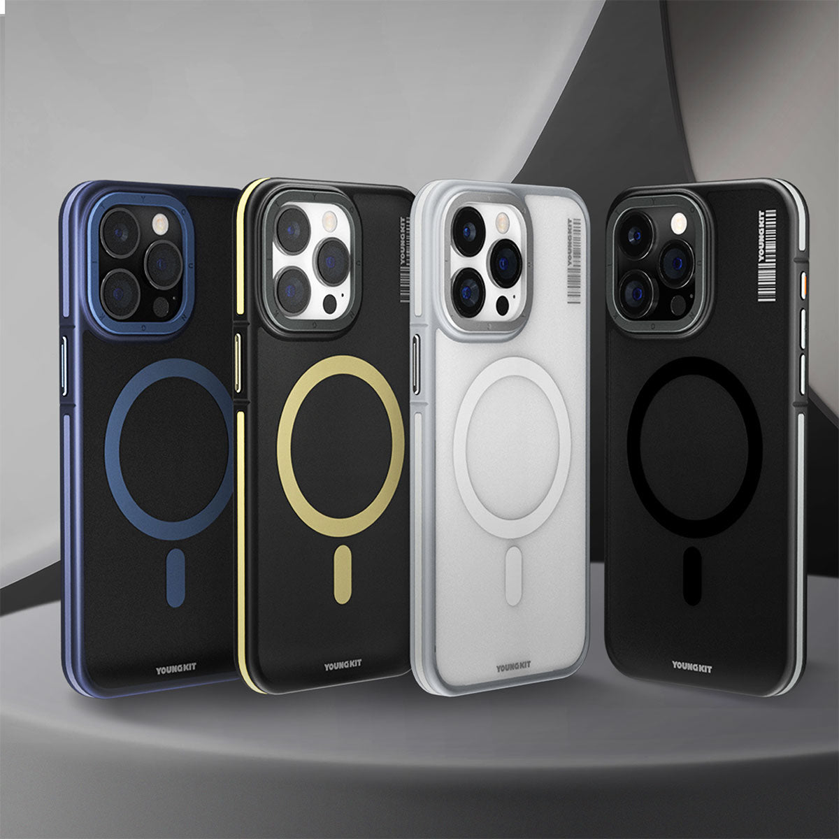 Apple iPhone 15 Pro Kılıf M-safe Şarj Özellikli Youngkit Rock Sand Serisi Kapak Gri