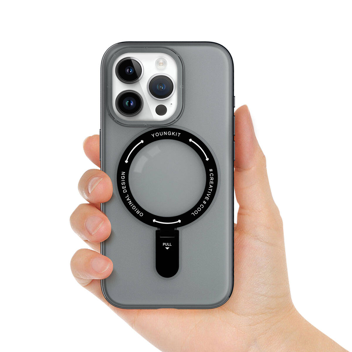 Apple iPhone 15 Pro Kılıf M-safe Şarj Özellikli Youngkit Rock Serisi Kapak Beyaz