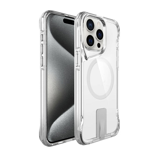 Apple iPhone 15 Pro Kılıf M-safe Şarj Özellikli Zore T-Max Standlı Kapak Renksiz