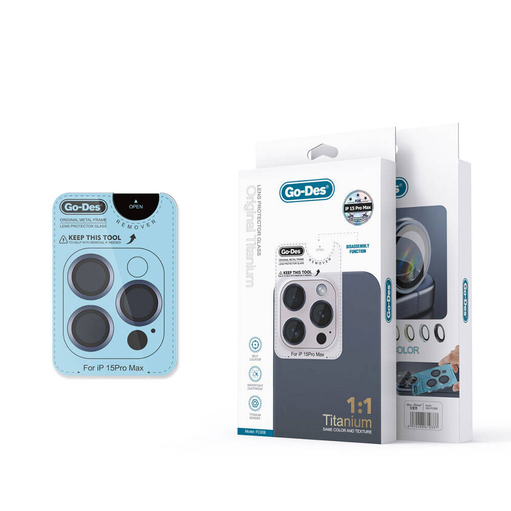 Apple iPhone 15 Pro Max Go Des Titanium Premium Temperli Kamera Lens Koruyucu Titanyum
