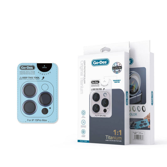Apple iPhone 15 Pro Max Go Des Titanium Premium Temperli Kamera Lens Koruyucu Siyah
