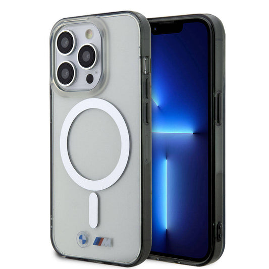 Apple iPhone 15 Pro Max Kılıf BMW M-safe Şarj Özellikli Transparan Silver Ring Orjinal Lisanslı Kapak Renksiz