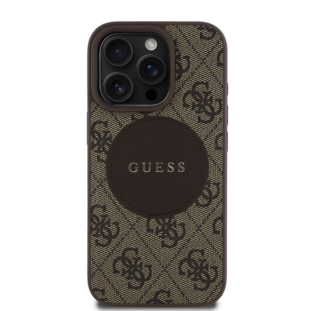 Apple iPhone 15 Pro Max Kılıf Guess Orjinal Lisanslı M-safe Şarj Özellikli Yazı Logolu Circle Classic Kapak