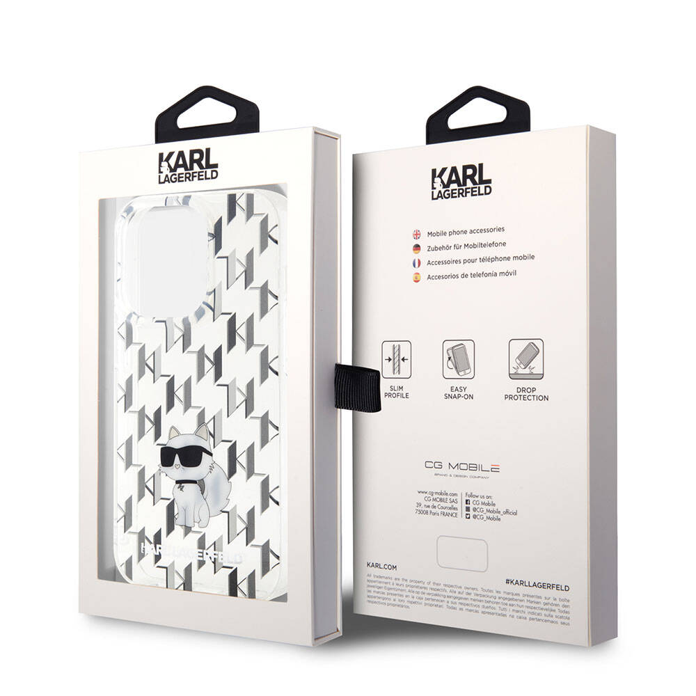 Apple iPhone 15 Pro Max Kılıf Karl Lagerfeld IML C Monogram Orjinal Lisanslı Kapak Renksiz