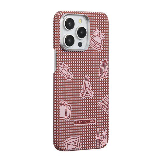 Apple iPhone 15 Pro Max Kılıf M-safe Şarj Özellikli Awa Tasarımlı 1500D Aramid Fiber Pitaka Ultra-Slim Classic Serisi Bonfire Kapak Kırmızı