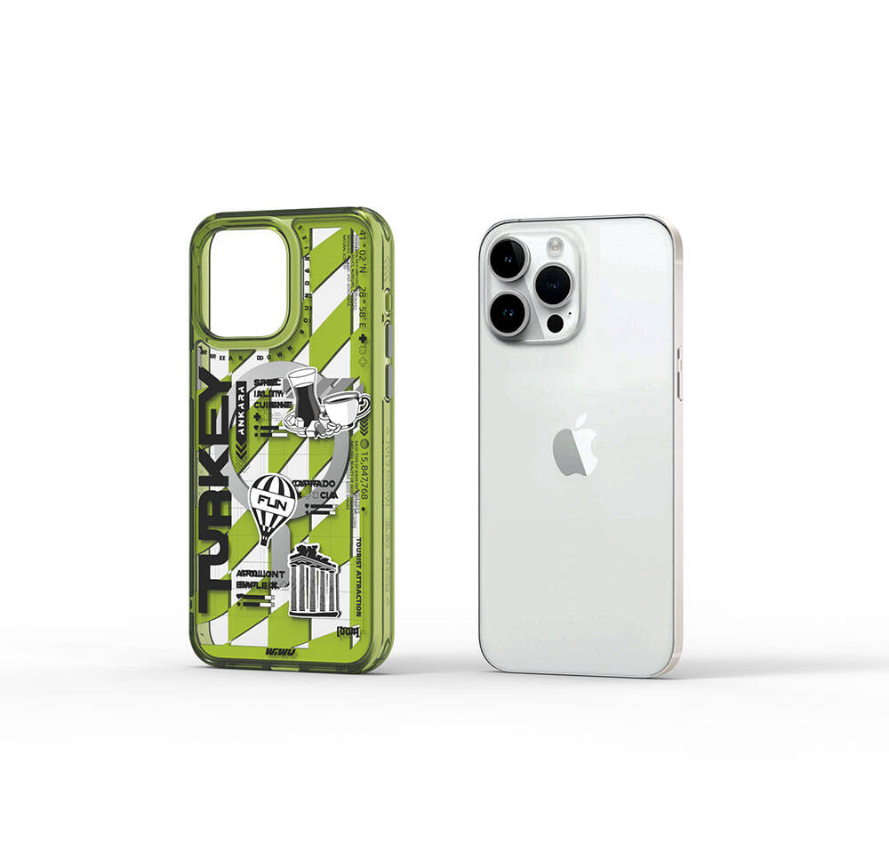 Apple iPhone 15 Pro Max Kılıf M-safe Şarj Özellikli Desenli Wiwu Turkey A Serisi Kapak Yeşil