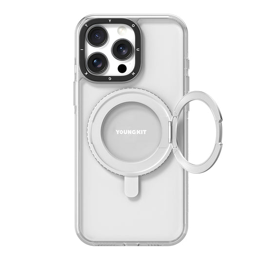 Apple iPhone 15 Pro Max Kılıf M-safe Şarj Özellikli Parmak Ring Standlı Youngkit Pivot Serisi Kapak Şeffaf