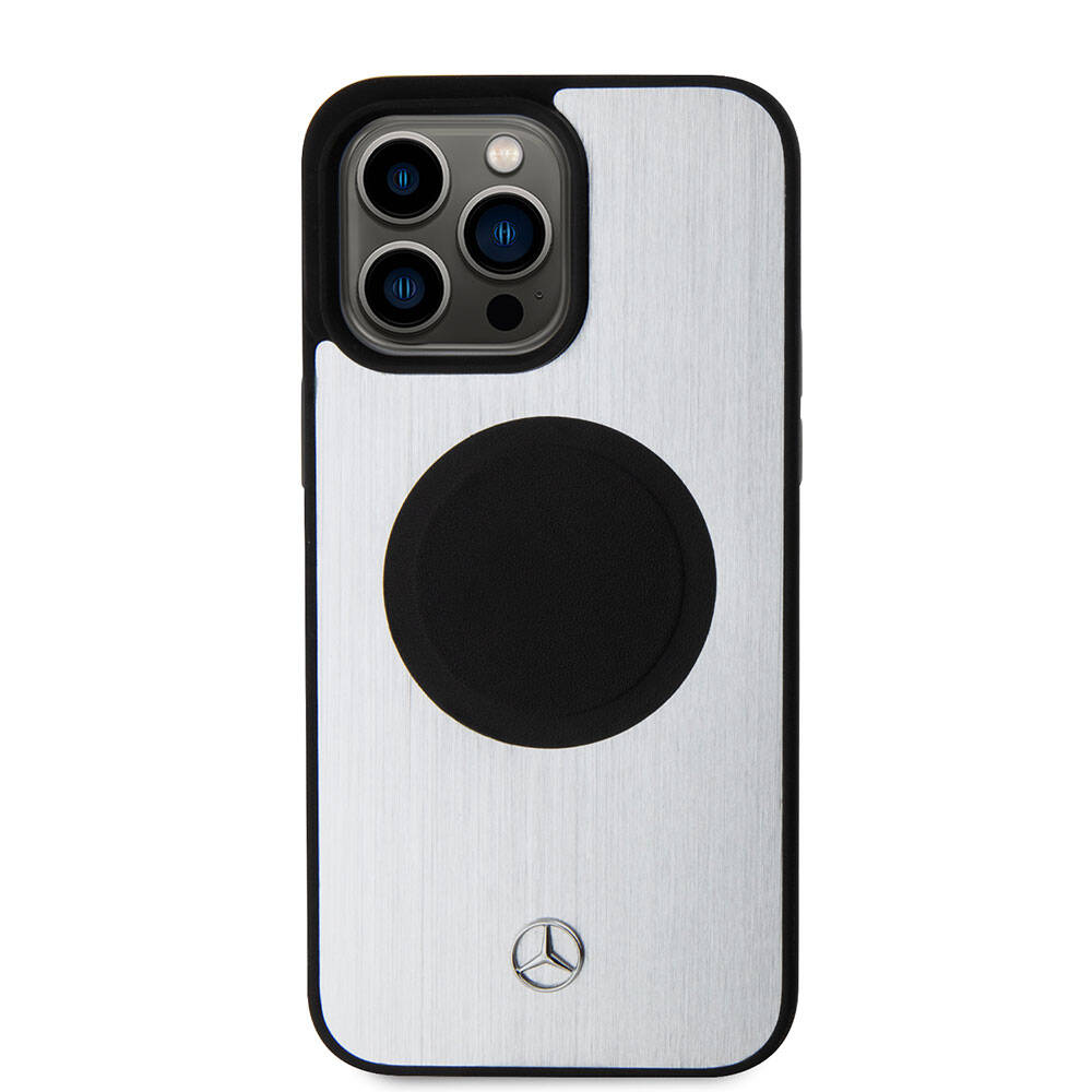 Apple iPhone 15 Pro Max Kılıf Mercedes Benz Orjinal Lisanslı M-safe Şarj Özellikli Alüminyum Arka Yüzey Metal Yıldız Logolu Kapak