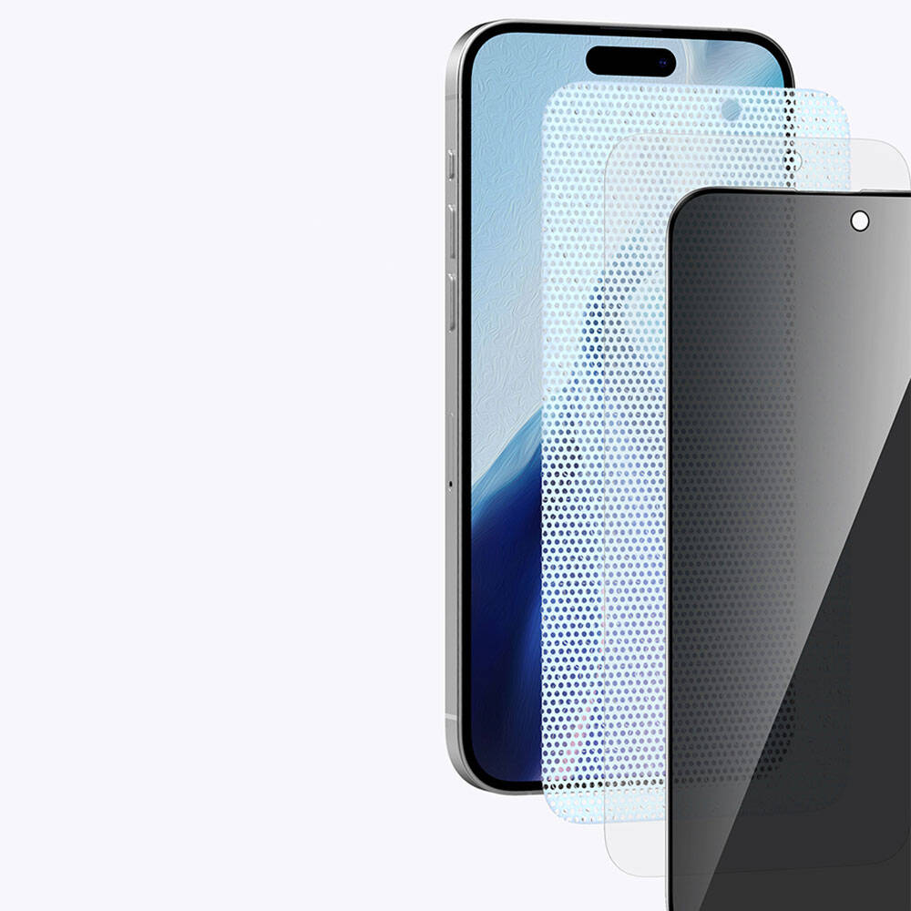 Apple iPhone 15 Pro Recci RSP-A06SP 3D Privacy Shield Temperli Cam Ekran Koruyucu Gri