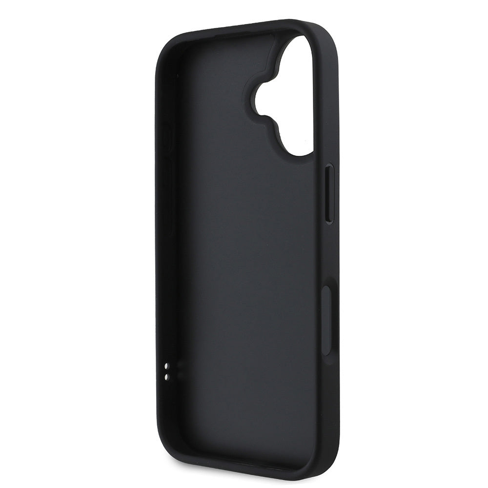 Apple iPhone 16 Kılıf DKNY Orjinal Lisanslı Kapitone Tasarımlı Metal Logolu Deri Kapak Siyah