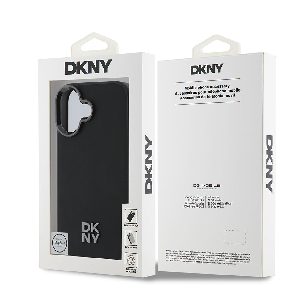 Apple iPhone 16 Kılıf DKNY Orjinal Lisanslı M-safe Şarj Özellikli Metal Logolu PU Deri Plain Kapak Siyah