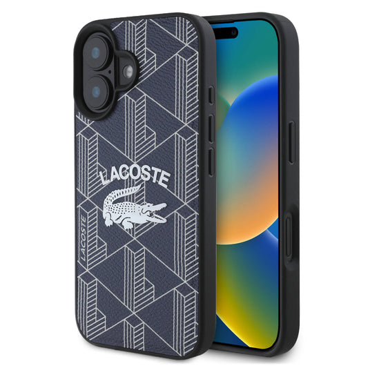 Apple iPhone 16 Kılıf Lacoste Orjinal Lisanslı M-safe Şarj Özellikli Mono Vintage Logo Kapak Siyah