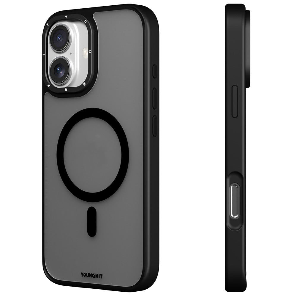 Apple iPhone 16 Kılıf M-safe Şarj Özellikli Cam Arka Yüzey TPU Youngkit Gemstone Serisi Kapak Şeffaf