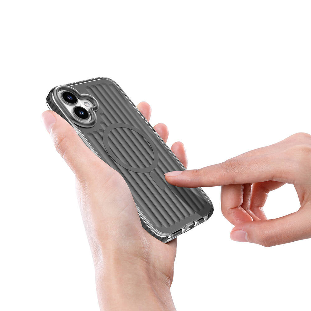 Apple iPhone 16 Kılıf M-safe Şarj Özellikli Oyuklu Tasarım Mutural Bumpy Clear Kapak Gri