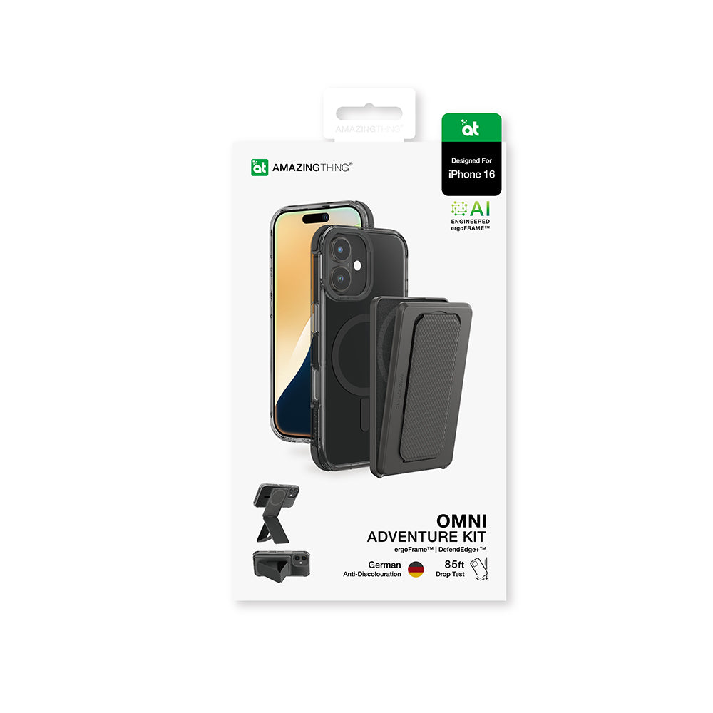 Apple iPhone 16 Kılıf M-safe Şarj Özellikli Standlı Set Amazingthing Omni Adventure Serisi Kapak Siyah