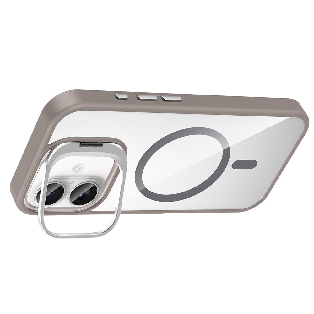 Apple iPhone 16 Kılıf Standlı ve Kamera Lens Hediyeli M-Safe Şarj Özellikli Zore Etro Kapak Siyah