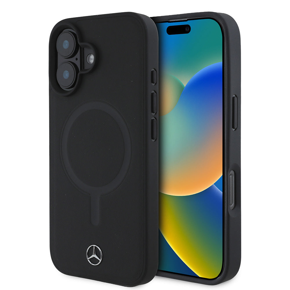 Apple iPhone 16 Plus Kılıf Mercedes Benz M-safe Şarj Özellikli Yumuşak Deri Orjinal Lisanslı Kapak