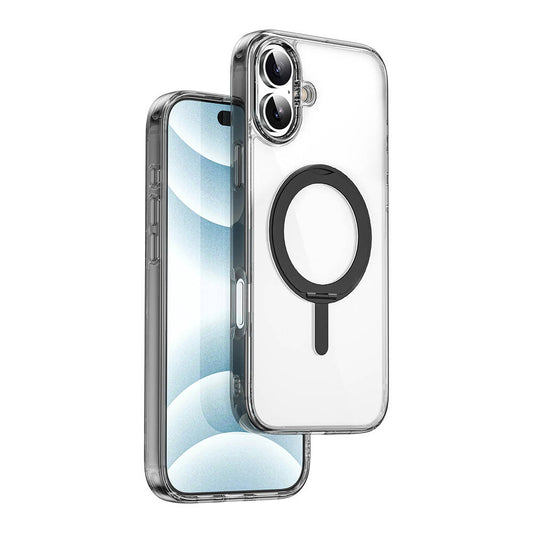 Apple iPhone 16 Plus Kılıf Wiwu MCC-201 iShield Ultra Serisi M-safe Şarj Özellikli Standlı Crystal Sert PC Kapak Siyah