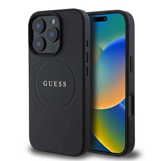 Apple iPhone 16 Pro Kılıf Guess Orjinal Lisanslı M-safe Şarj Özellikli Yazı Logolu Grained Kapak Yeşil