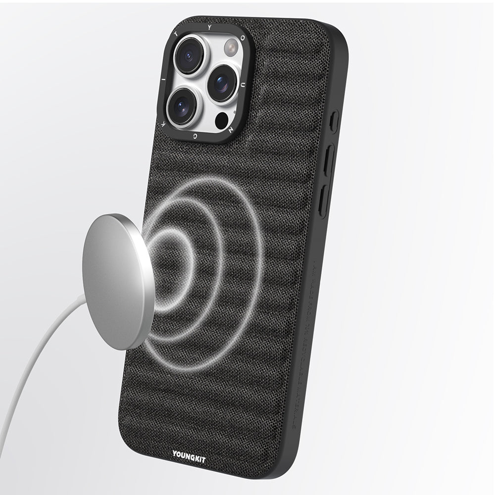 Apple iPhone 16 Pro Kılıf M-safe Şarj Özellikli Youngkit Canvas Serisi Kapak Siyah