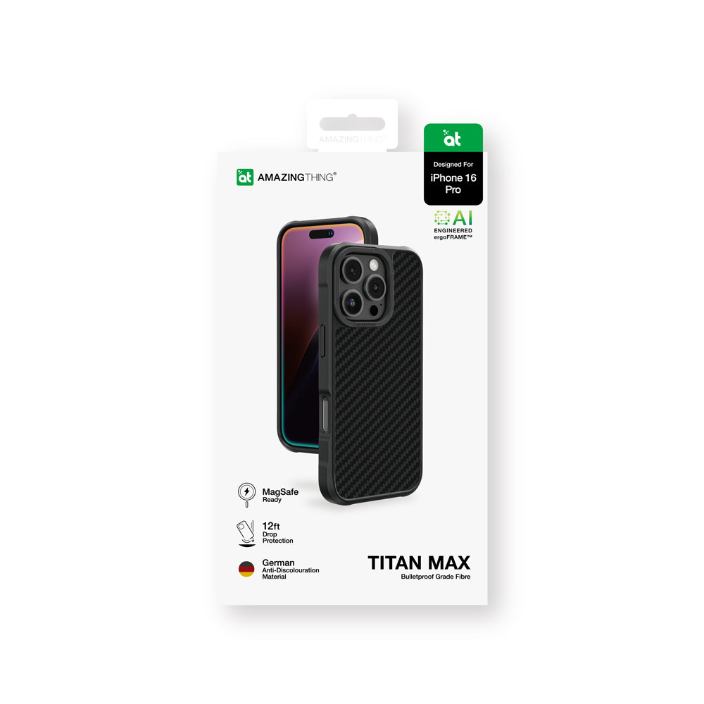 Apple iPhone 16 Pro Kılıf M-safe Şarj Özellikli 600D Aramid Fiber Amazingthing Titan Max Serisi Kapak Siyah