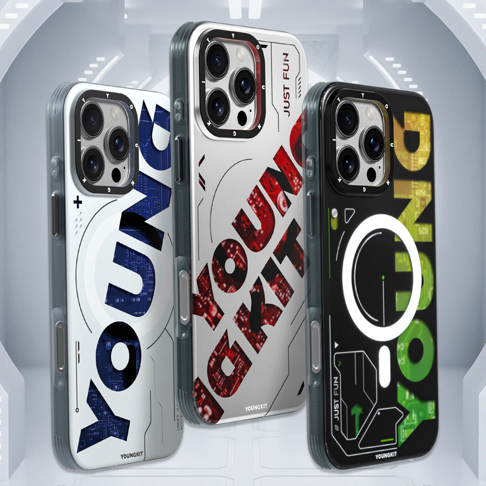 Apple iPhone 16 Pro Kılıf M-safe Şarj Özellikli Airbagli Çift Katmanlı Youngkit Future Serisi Kapak Mavi