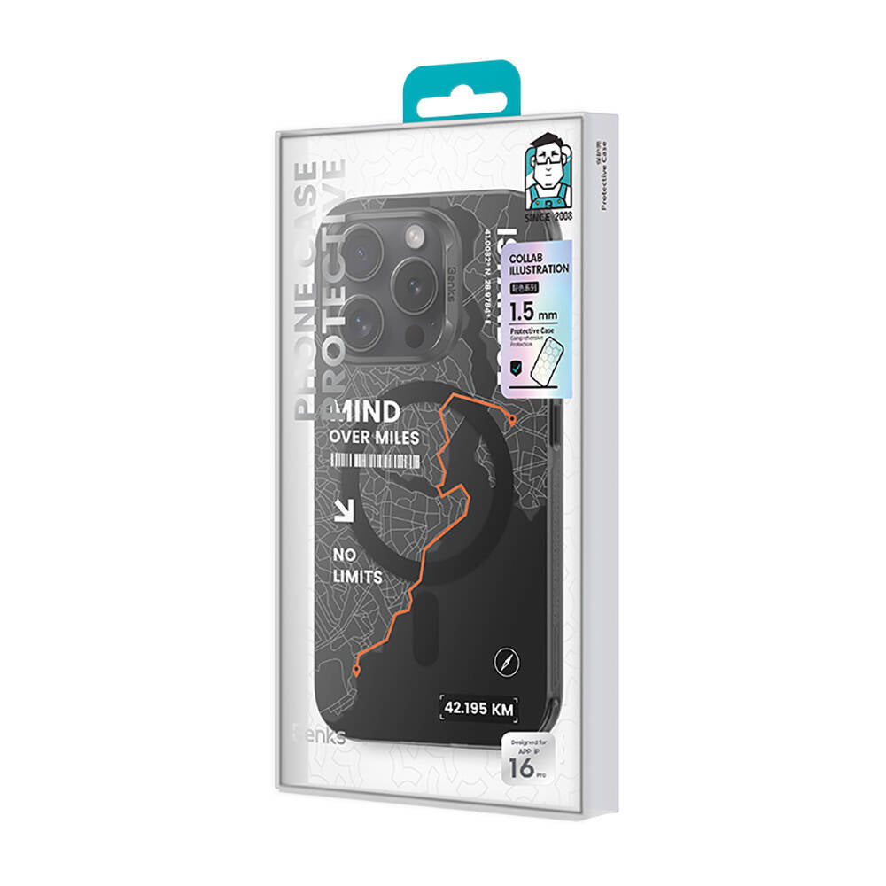 Apple iPhone 16 Pro Kılıf M-safe Şarj Özellikli Benks City Serisi Kapak Siyah-Turuncu