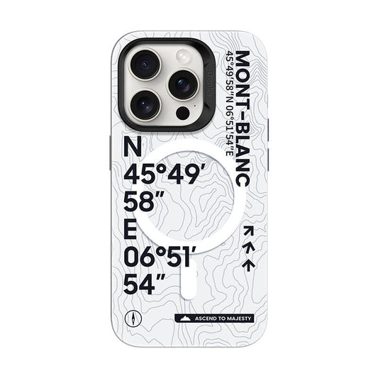 Apple iPhone 16 Pro Kılıf M-safe Şarj Özellikli Koordinat Yazı Desenli Benks Summit Serisi Kapak Beyaz