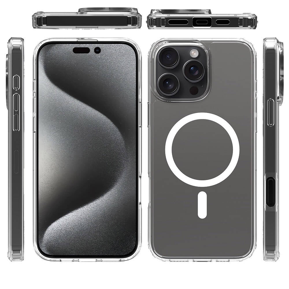 Apple iPhone 16 Pro Kılıf M-safe Şarj Özellikli Şeffaf Sert PC Zore Embos Kapak Şeffaf