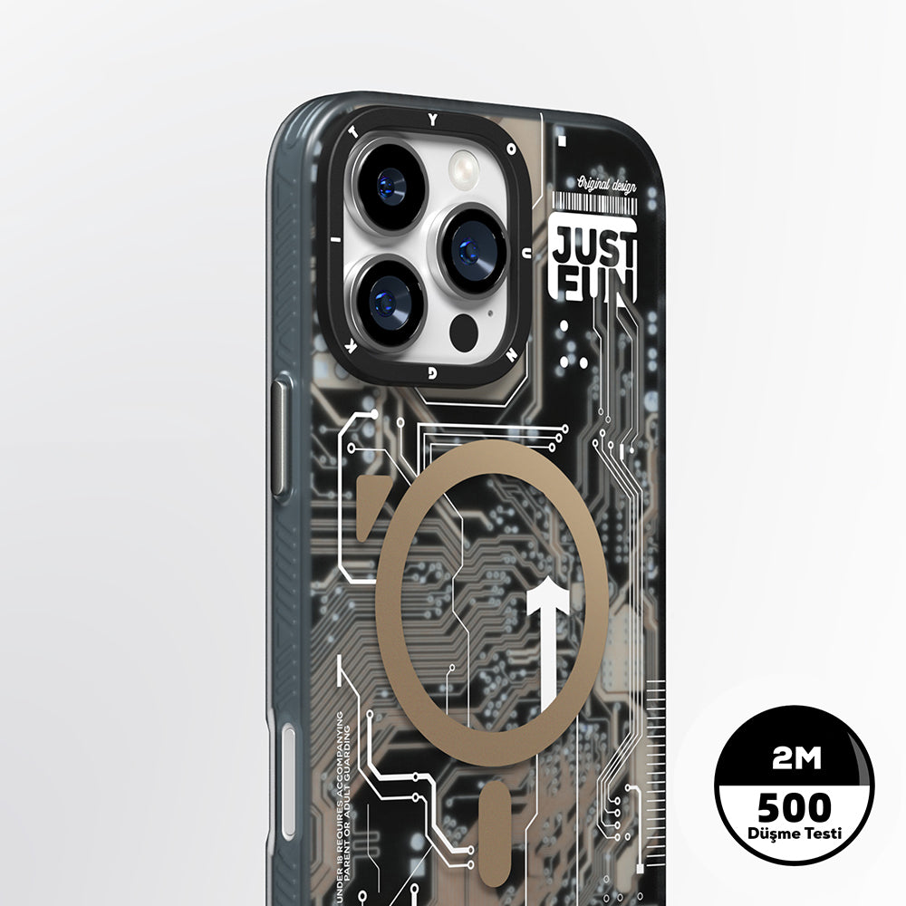 Apple iPhone 16 Pro Kılıf M-safe Şarj Özellikli Youngkit Technology Serisi Kapak Mavi