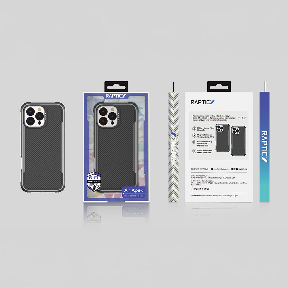 Apple iPhone 16 Pro Max Kılıf M-safe Şarj Özellikli Airbagli Raptic Apex Serisi Karbon Fiber Tasarımlı Kapak Siyah