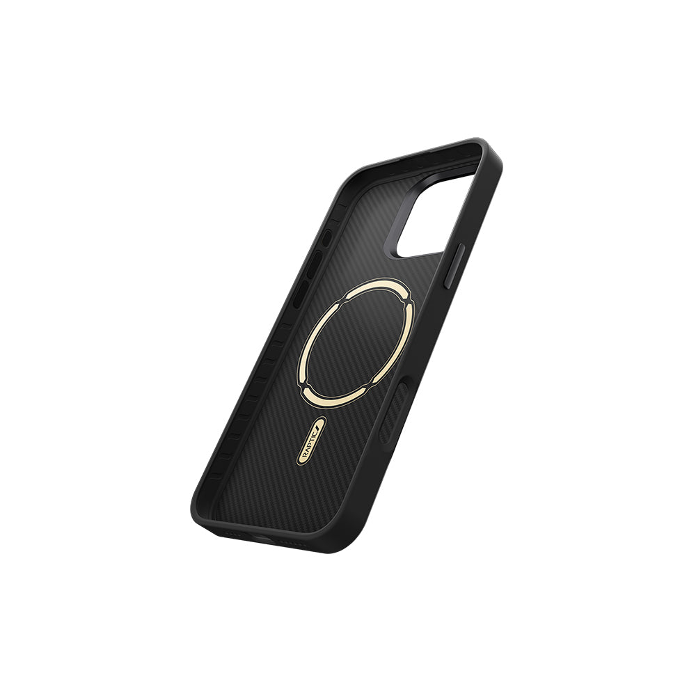 Apple iPhone 16 Pro Max Kılıf M-safe Şarj Özellikli 600D Metal Kamera Çerçeveli Raptic Aramid Fiber Serisi Kapak Siyah