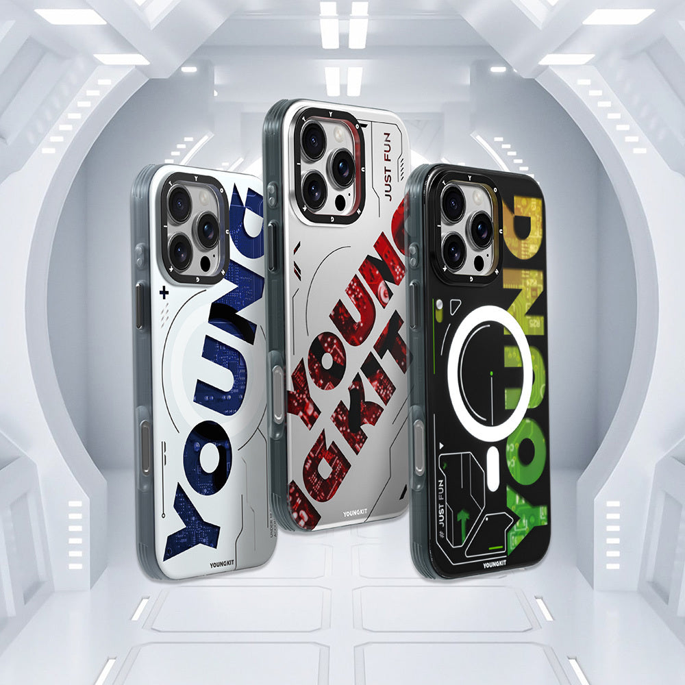 Apple iPhone 16 Pro Max Kılıf M-safe Şarj Özellikli Airbagli Çift Katmanlı Youngkit Future Serisi Kapak Mavi