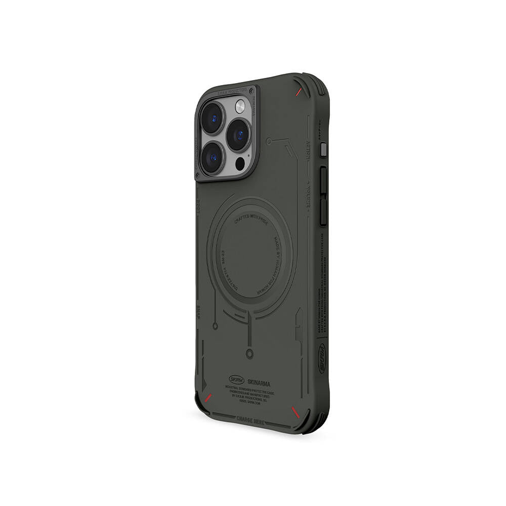 Apple iPhone 16 Pro Max Kılıf M-safe Şarj Özellikli Metal Kamera Çerçeveli Skinarma Mecha Serisi Kapak Mavi