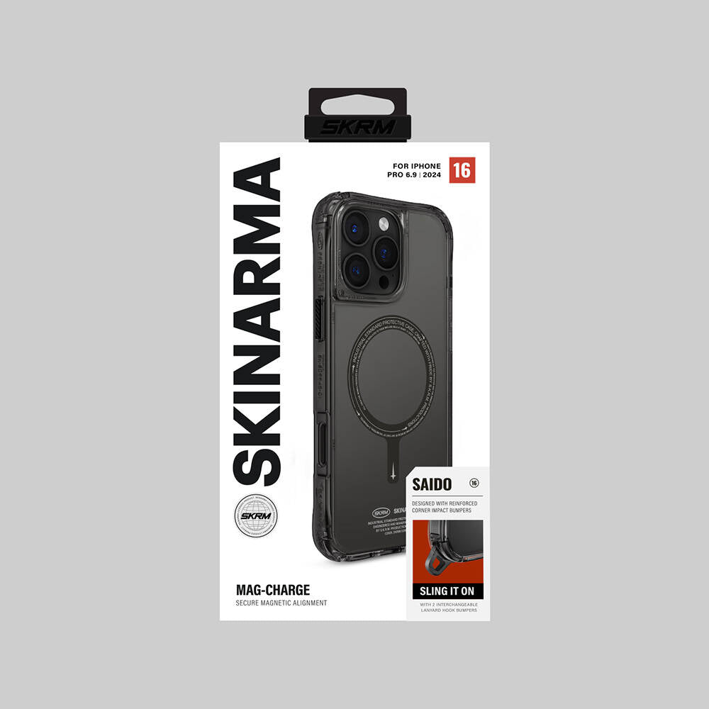 Apple iPhone 16 Pro Max Kılıf M-safe Şarj Özellikli Şeffaf Airbag Tasarımlı Skinarma Saido Kapak Siyah