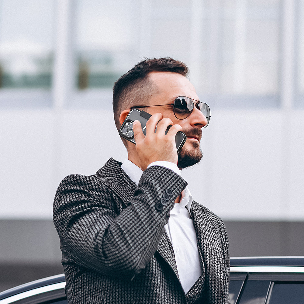 Apple iPhone 16 Pro Max Kılıf M-safe Şarj Özellikli Vegan Deri Tasarımlı Şeffaf Arka Yüzey Kartlıklı Raptic Urban Folio Serisi Kapak Siyah