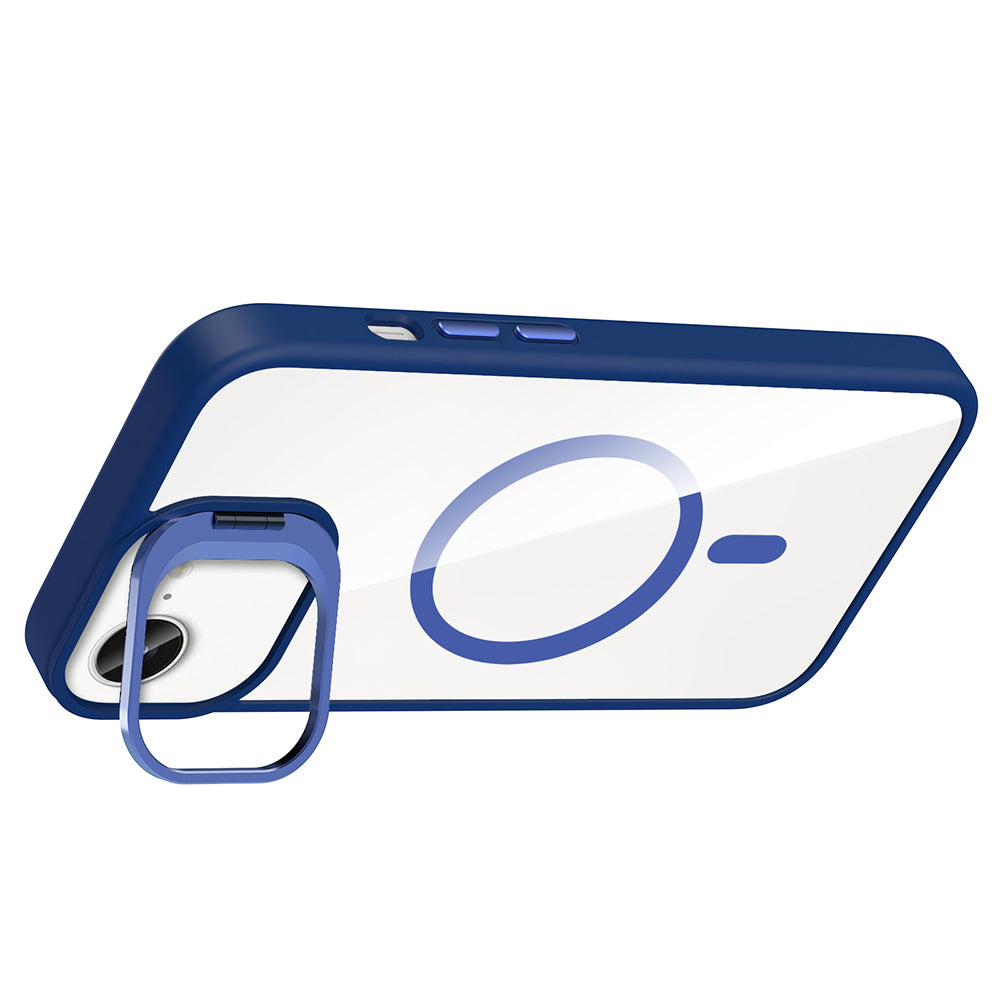 Apple iPhone 16E Kılıf Standlı ve Kamera Lens Hediyeli M-Safe Şarj Özellikli Zore Etro Kapak Pembe