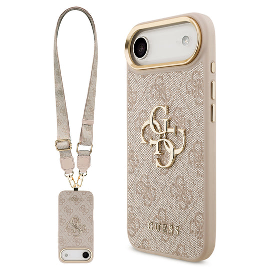 Apple iPhone 17 Air Kılıf Guess Orjinal Lisanslı 4G Büyük Metal Logolu Kalın Askılı Kapak Siyah