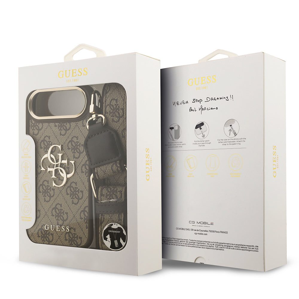 Apple iPhone 17 Air Kılıf Guess Orjinal Lisanslı 4G Büyük Metal Logolu Kalın Askılı Kapak Kahverengi