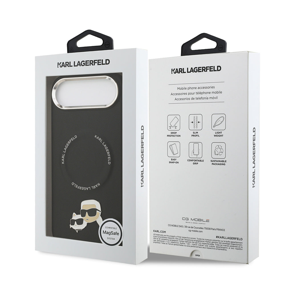 Apple iPhone 17 Air Kılıf Karl Lagerfeld Orjinal Lisanslı M-safe Şarj Özellikli Metal Kamera ve Buton Tasarımlı K&C PU Deri Kapak Bej