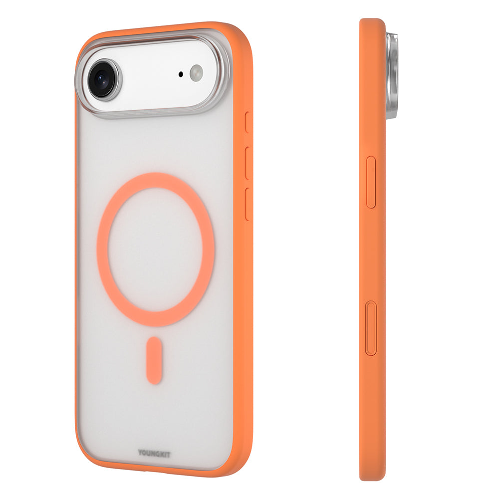 Apple iPhone 17 Air Kılıf M-safe Şarj Özellikli Youngkit Clear Serisi Kapak Turuncu