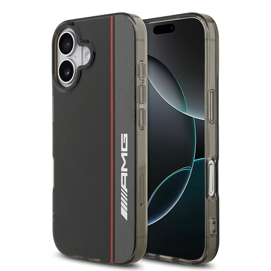 Apple iPhone 17 Kılıf AMG Orjinal Lisanslı M-safe Şarj Özellikli IML Baskı Logolu Çift Katmanlı Bow Lines Kapak Siyah